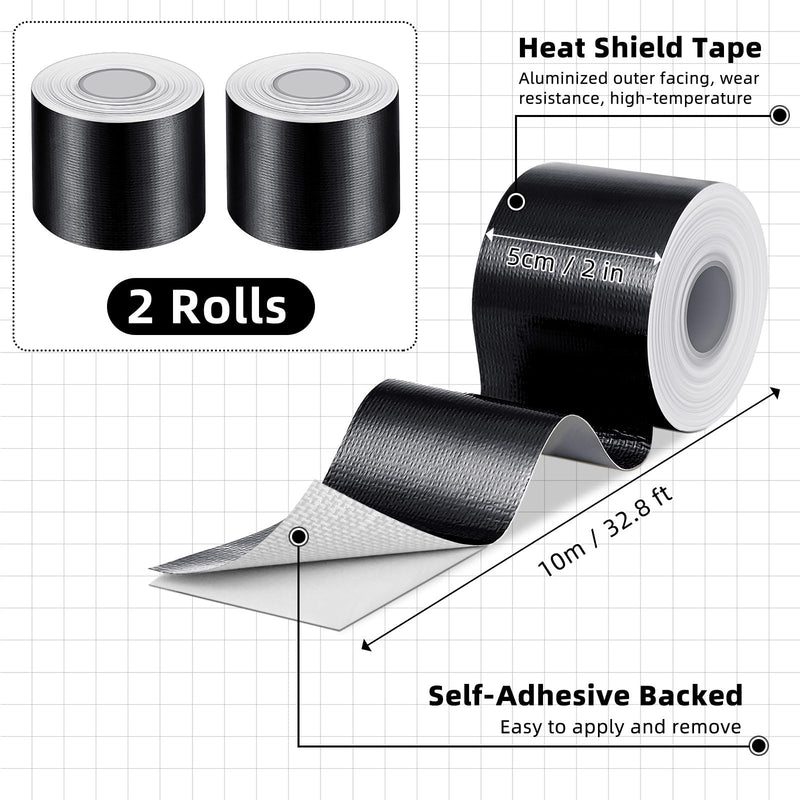 Zonon 2 Rolls Heat Shield Tape Cool Tapes Aluminum Foil Heat Reflective Adhesive Heat Shield Thermal Barrier Foil Tape Self-Adhesive Heat Resistant Tape for Hose and Auto Use (Black,2 Inch X 32.8 ft) 2 Inch x 32.8 ft Black