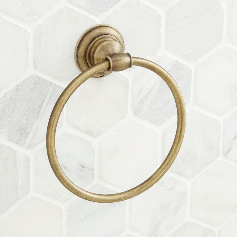 Signature Hardware 948236 Beasley 6-1/2" Wall-Mounted Towel Ring - Aged Brass