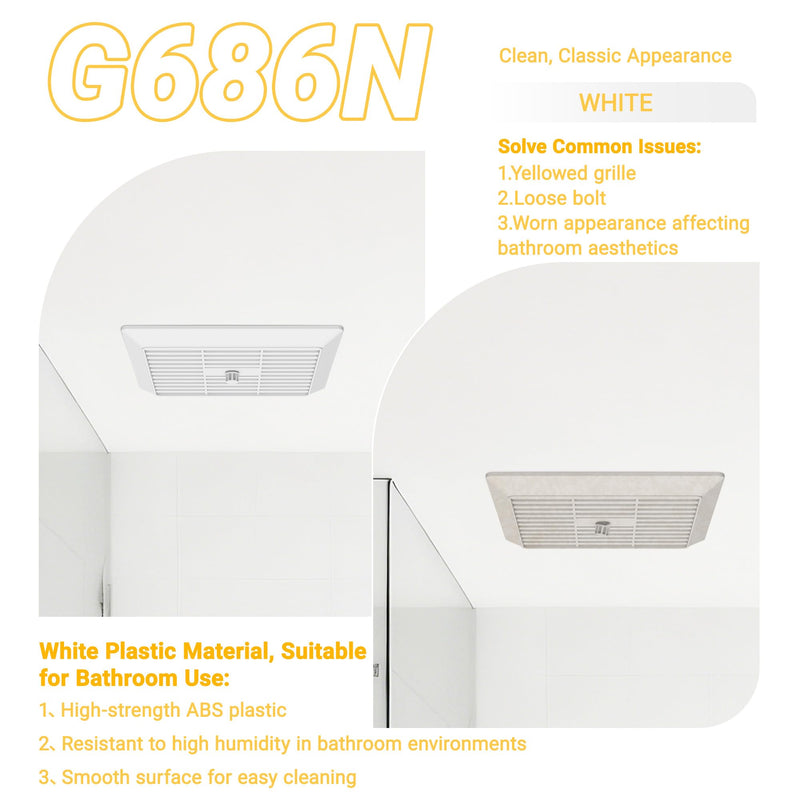 G686N Bathroom Vent Fan Grille/Cover Replacement, Compatible with Broan-NuTone Models 686, Durable White Exhaust Fan Cove(2 Pack) 2 Pack
