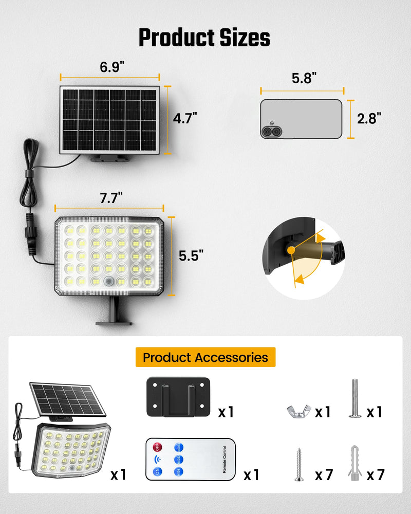 Solar Lights Outdoor Bright Solar Dusk to Dawn Light with 3000mAh Battery, IP65 Waterproof Remote Control Outdoor Light, 3 Working Modes for Garage, Porch, Patio, Shed, 1-Pack Black 1 Pack