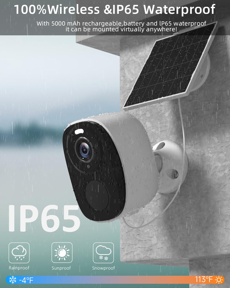 2.4&5ghz WiFi Solar Security Cameras Wireless Outdoor,2K QHD Home Security System, Solar Cameras Kit with 130° Ultra-Wide View, 2-Way Talk, IP65,Color Night Vision, Spotlight & Siren (1, White) W1SP-W-1PACK