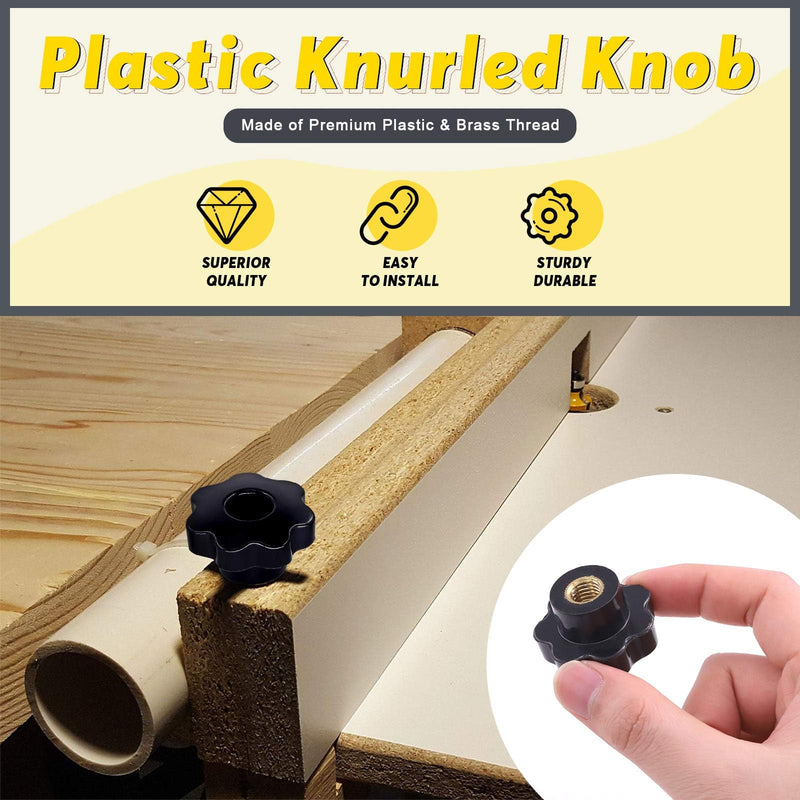 15Pcs M10 Star Knob Clamping Handle Nut Through Hole Set Brass Female Threaded Handle Screw On Knob Grip Black Plastic M10 x 15pcs