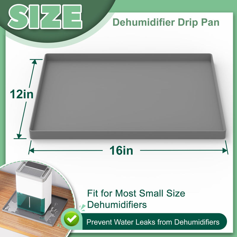 Dehumidifier Drip Pan, 16'' x 12'' Anti-Leakage Dehumidifier Mat, Non-Slip Drip Tray with Raised Edge for Dehumidifiers, Prevent Water Leakage,Protect Floor & Furnitures, Gray 16 x 12 inch