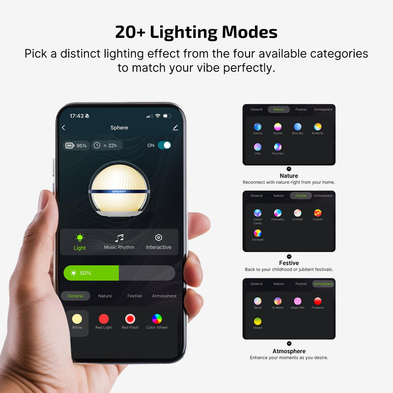 OLIGHT Sphere Smart Night Light, 75 lumens Stepless Dimming Table Lamp with Remotely APP Control, Magnetic Rechargeable RGB Ambient Lighting for Sleeping, Reading, and Relaxation Basic Blue