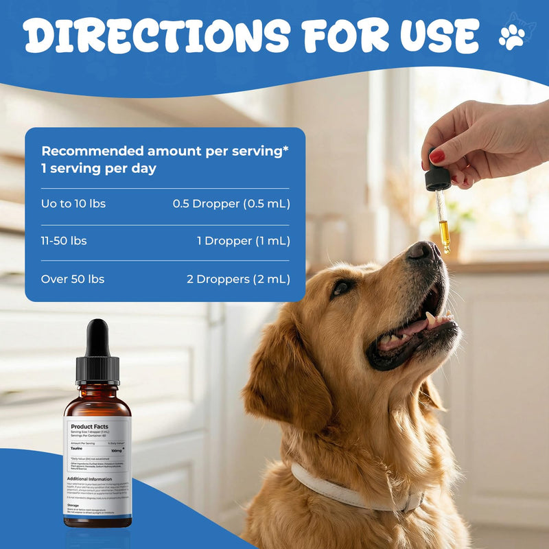 Taurine Liquid Supplement for Dogs, Daily Amino Acid Drops Supporting Heart & Muscle Function, Energy Balance & Physical Stability, 60 ml 60 ml (Pack of 2)