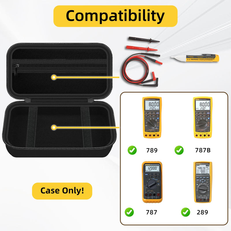 Carrying Case for Fluke 789/ 787B/ 787/287/ 289/1587 FC/ 87-V/ 87V Max/ 88V/ 15B+/ 17B+/ 1507/3000 FC Multimeter Testers and Accessories, Multimeter Storage Bag Organizer Box (Case Only) Black
