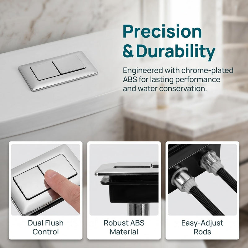 DOITOOL 2pcs Dual Flush Toilet Button Replacement, 5. 5 X 3. 3 Inch Rectangular Abs Push Button with Rods, Chrome Plated Water Tank Valve Switch for Bathroom 2