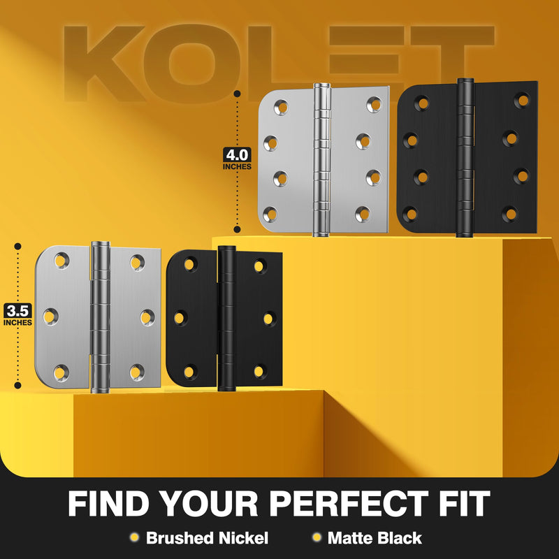 KOLET 3.5 Inch Ball Bearing Door Hinges,Square & 5/8" Radius Corner,3 Pack | Matte Black Exterior Door Hinges Heavy Duty Stainless Steel Hinges Smooth and Quiet Non Removable Pin 3 Pack