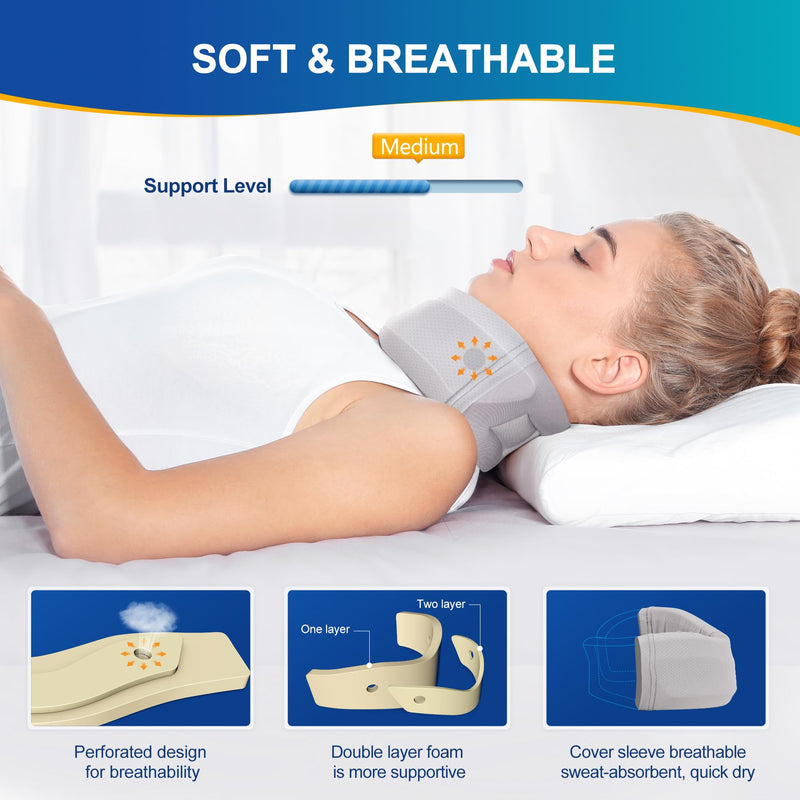 Neck Brace for Neck Pain and Support, Soft Neck Support Relieves Pain & Pressure in Spine for Women & Men, Wrap Align Stabilize Vertebrae Foam Cervical Collar for Sleeping (Grey, M, 3.5" Depth Collar) Grey M, 3.5" Middle Height
