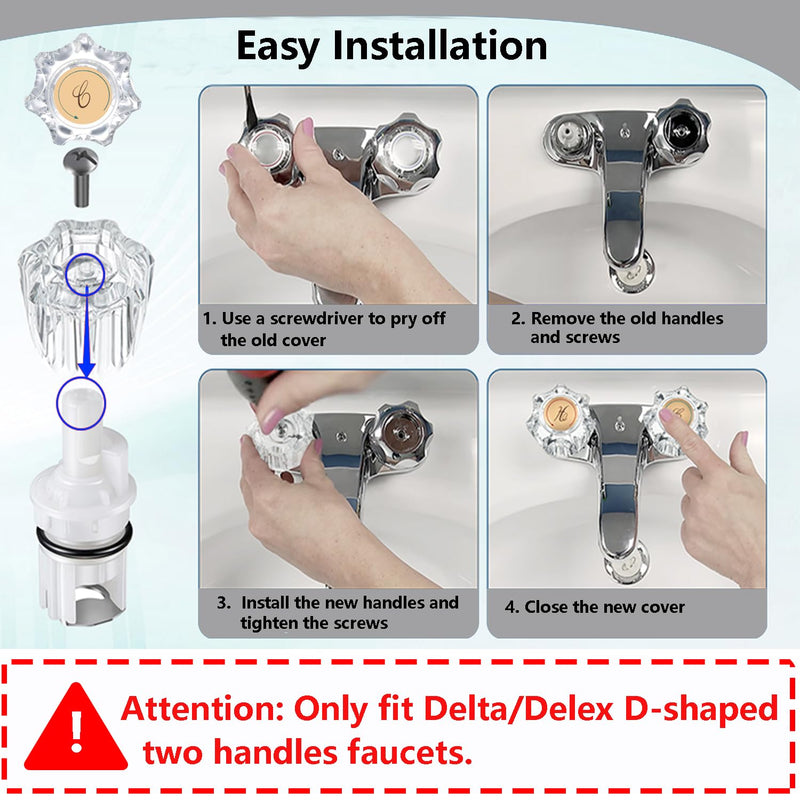Bathroom Faucet Handles,Bathtub Shower Knob Replacement, Hot and Cold Faucet Replacement Handles Compatible with Delta/Delex Faucets Without Screwdriver
