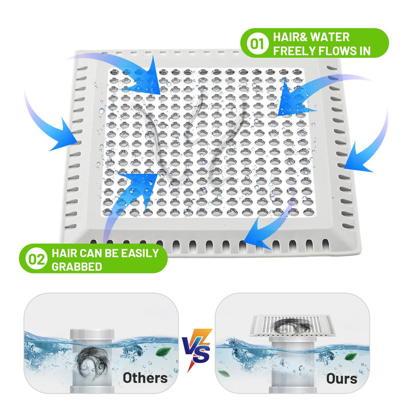 Drain Hair Catcher,Shower Drain Cover Hair Catcher Shower Drain Strainer for Bathroom Floor,Square Shower Hair Drain Catcher to Keep Away from Clogged Drain-No Rust! Gray 4 inch
