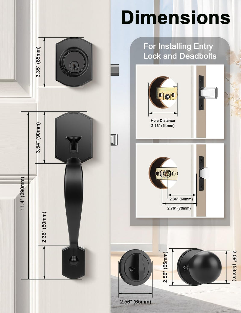 Camelot Trim Lower Half Entry Handleset and Deadbolt Set Matte Black, Upgated Entry Door Handle with Door Knob for Electronic Keypad, Black Front Door Lock Set 1 Pack Black-Deadbolt Set