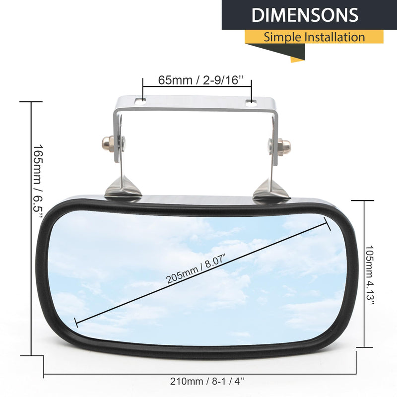 TOEMIRR Convex Mirror Stainless Steel Rectangular fit for Multiple Scenarios, Tractors Forklifts Trucks Boats Cars Improve Visibility Universal U-Bracket