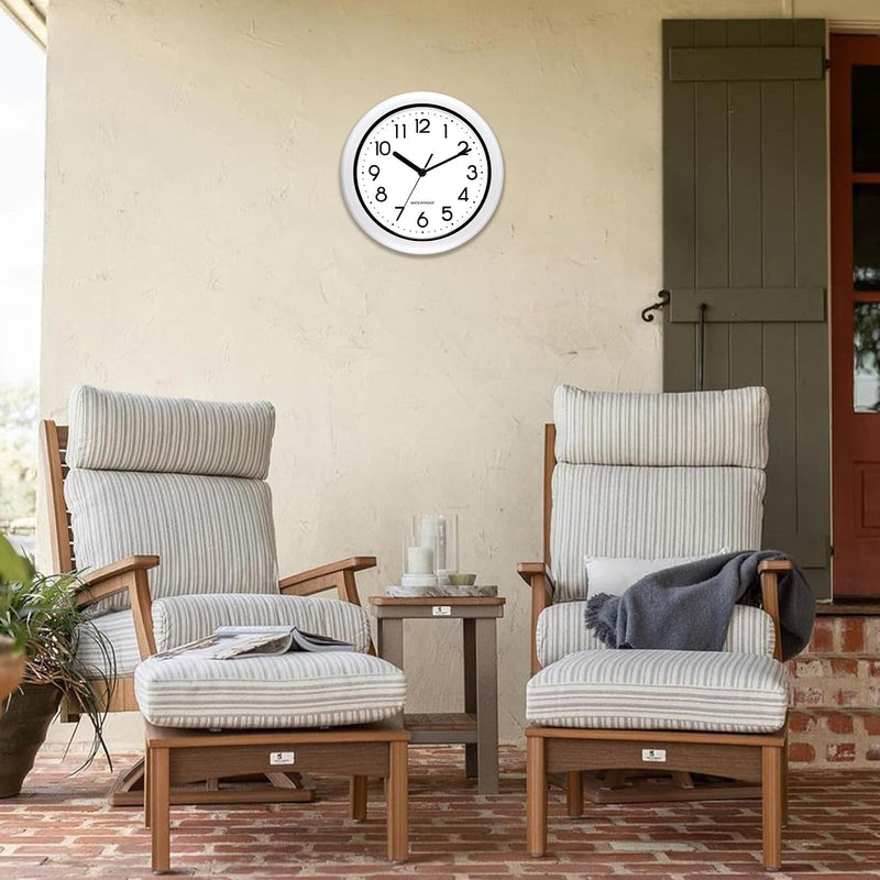 Caysie 10 Inch Sealed Indoor Outdoor Clock Waterproof, Silent Battery Operated Weatherproof Wall Clocks for Pool Patio Outside Home (White) 10" White