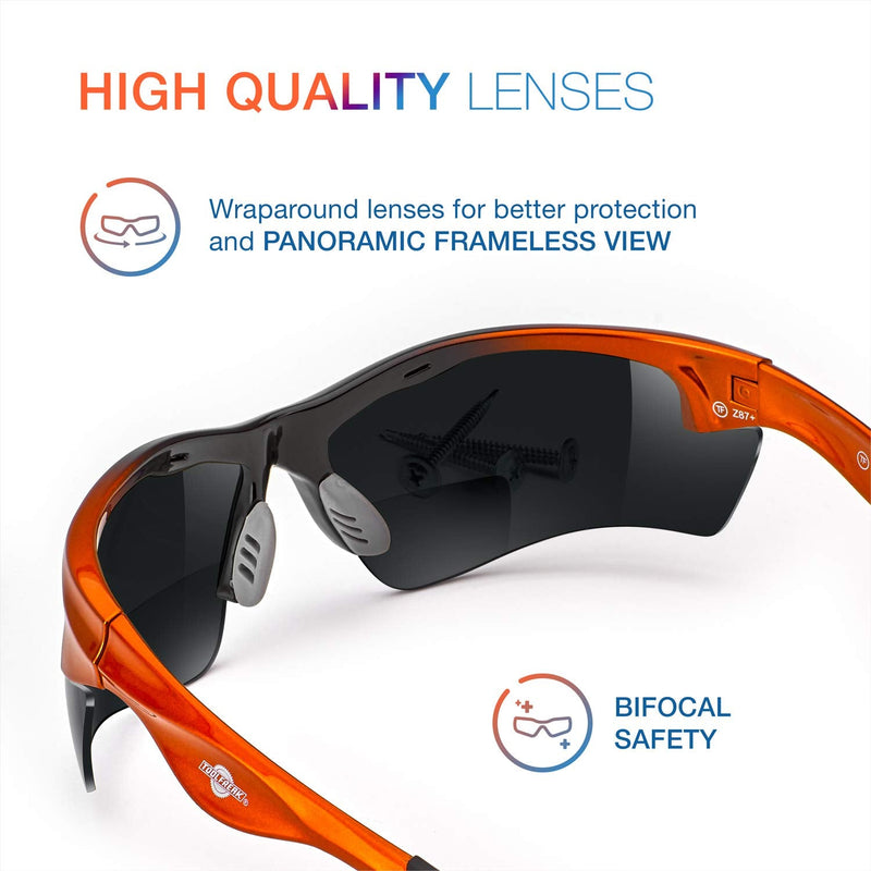 ToolFreak Rebel Bifocal Safety Glasses, ANSI z87+ Impact and UV Dark Smoke 1.5