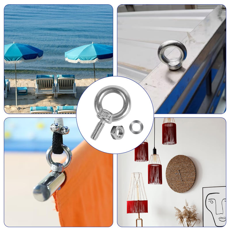 6 Pack Eye Bolts with Nuts M4 Screw Eyebolt Stainless Steel Heavy Duty Eye Bolt M4 Male Screw Thread Ring Shoulder Eyebolts