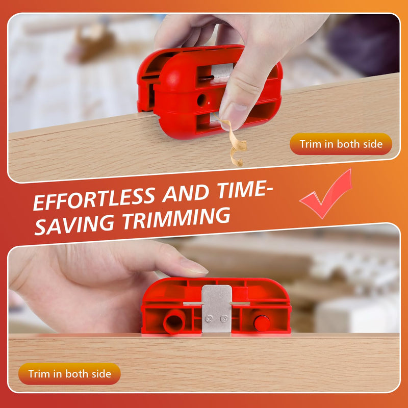 Edge Banding Trimmer, Edge Band Trimmer with Four Sharp Cutting Edges Tungsten Carbide Blades, Veneer Edge Trimmer for Woodworking Projects (Furniture and Cabinet Making), Trim in All Directions, Red