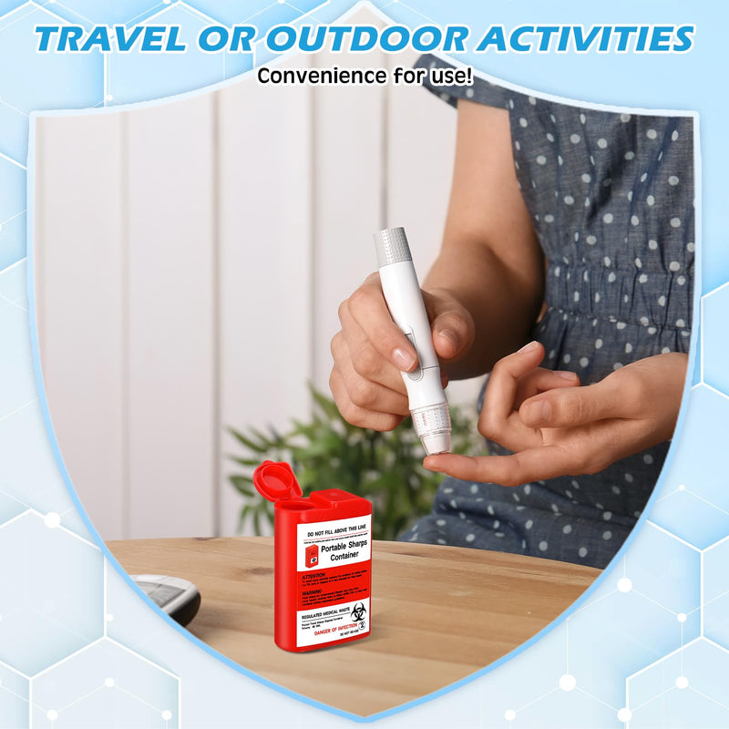 Baderke 3 Pcs Pocket Travel Sharps Disposal Container, 80ml Sharps Container Small Needle Disposal Portable Biohazard Syringe Container for Home Travel Diabetic Supplies Red