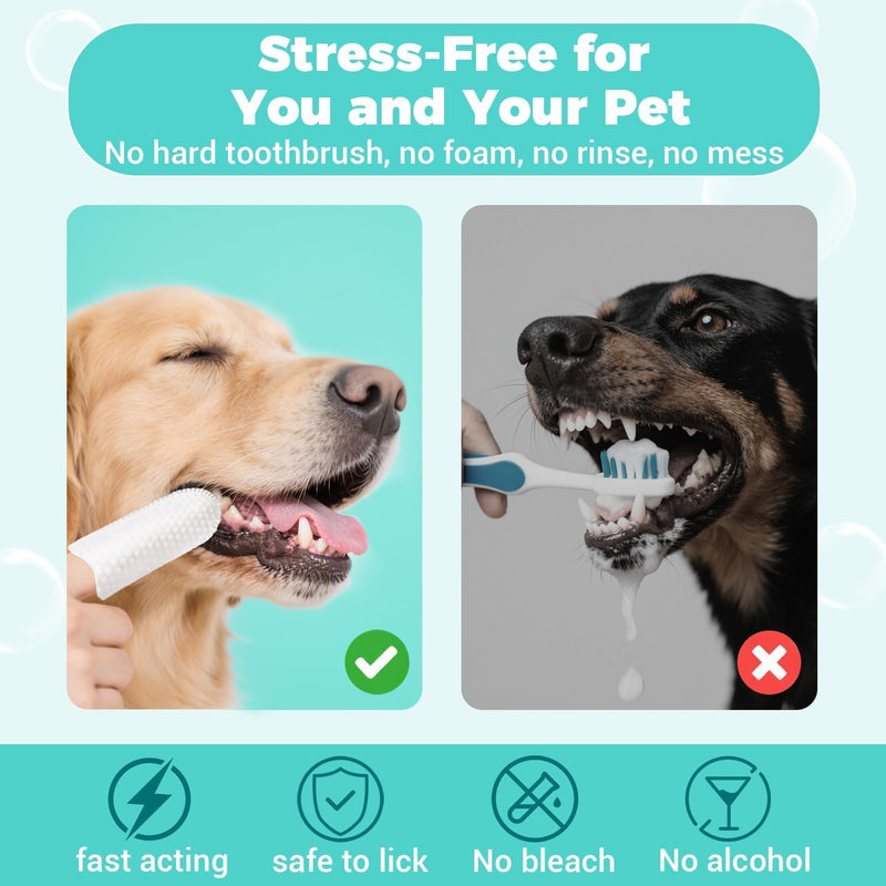 Pet Teeth Cleaning Finger Wipes，Disposable Wet Wipes 50ct，Pet Dental Finger Wipes for Dogs & Cats，Reduces Plaque and Freshens Breath, Removes Tartar