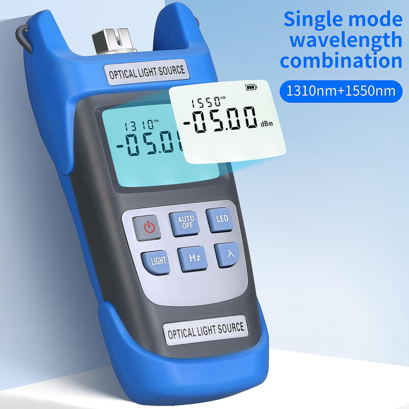 Rechargeable Fiber Optic Light Source A-C1315 Fiber Optic Cable Tester Single-Mode Dual wavelength 1310/1550nm Fiber Optic Power Meter Suitable for SC/FC/ST/LC Interface Equipped with 1 FC-LC Adapter