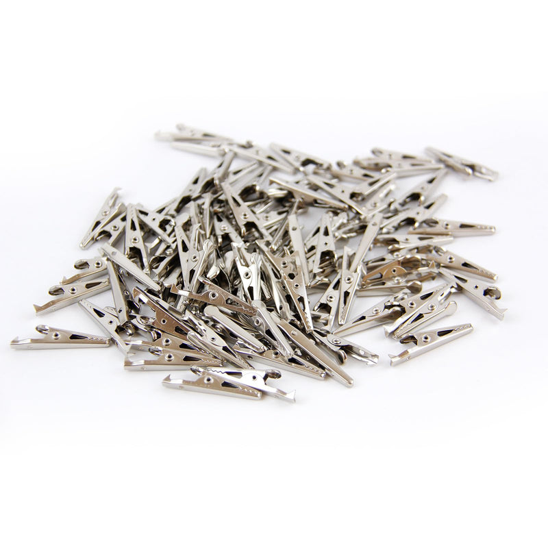 100 PCS Metal Alligator Clip, 35mm Spring Clamps Test Line Crocodile Clip Silver Tone Alligator Clips Nickel Plated Crocodile Clamps Used In Laboratory Electric Testing Work 100 Pcs