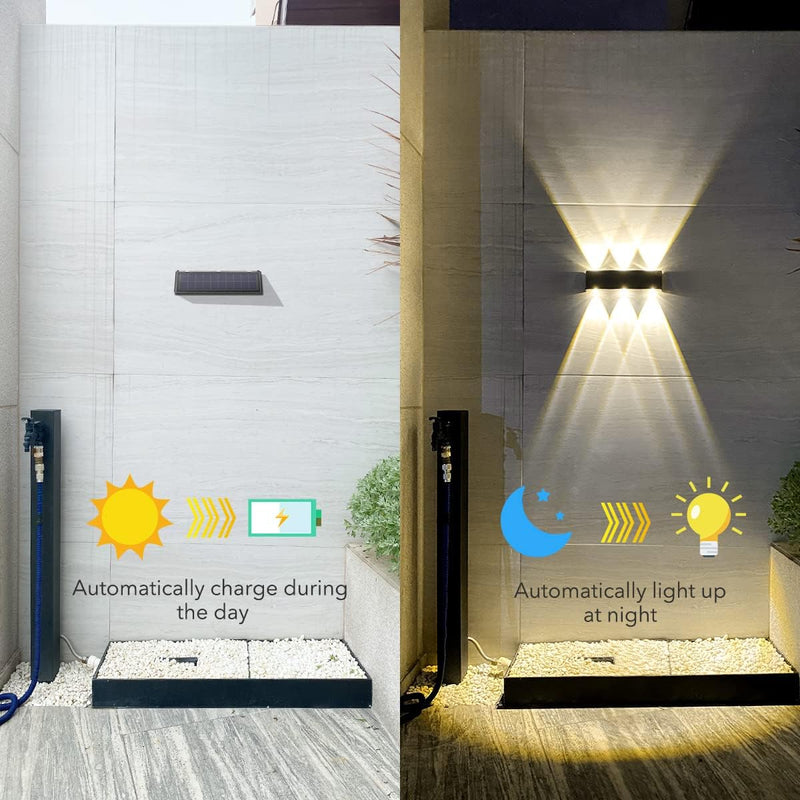 Solar Lights Outdoor 3000K Warm Aluminum Waterproof Dusk to Dawn Lighting Wall Sconce Up Down for Outside, Fence, Walkway, Porch, Deck 2 Pack