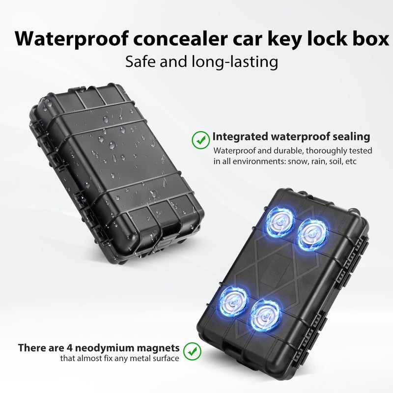 Magnetic Key Box for Under Car - Upgraded Waterproof Large Key Holder Under Vehicles - Outdoor Magnetic Box - Hidden Key Box Accessories WIth Signal Shielding Bag - Black
