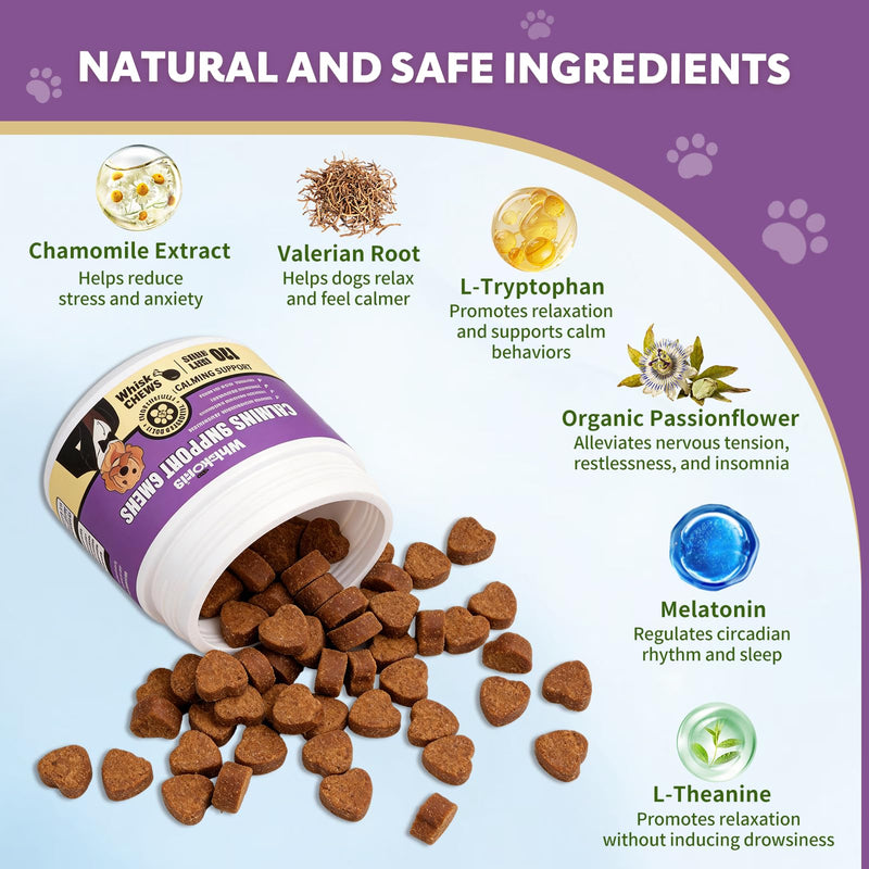Calming Chews for Dogs Anxiety Relief Treats with Melatonin Sleep Aid Relaxing Bites Stress Relief During Fireworks, Travel, Barking, Thunder, Separation, Storms, Check-ups - 120 Ct