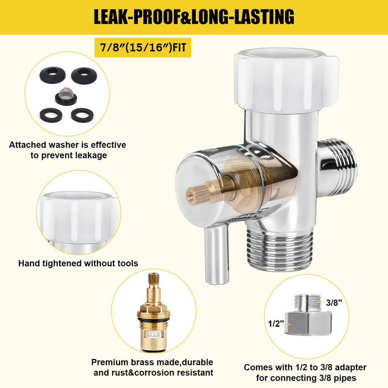 Bidet T Adapter,Juvaeny 3 Way T Valve Adapter for Bidet 7/8'' X 7/8'' X 1/2'', Toilet Shut Off Valve with Tee Connector Bidet Attachment for Handheld Toilet