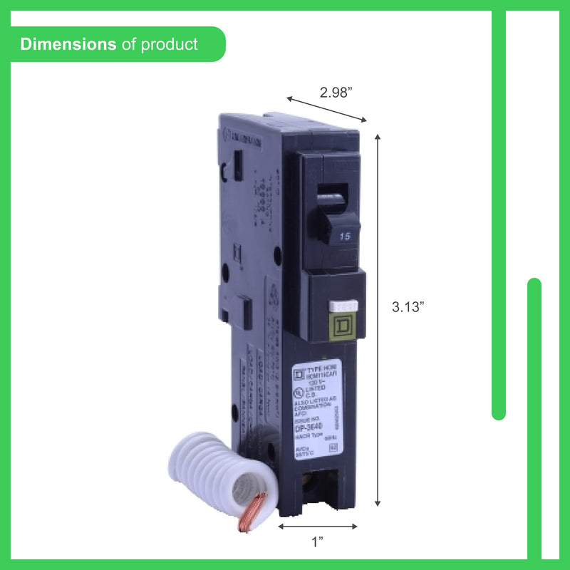 Square D - HOM115CAFIC Homeline Circuit Breaker, 15-Amp, 120V, 1-Pole, CAFCI, Plug-In Mount