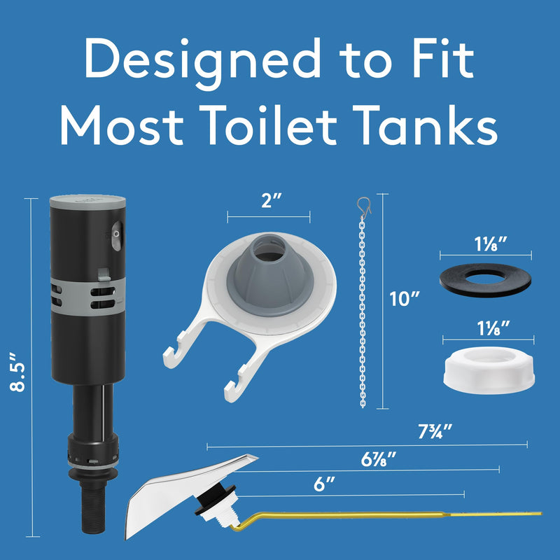 Toilet Repair Kit Inside Tank - High Performance Toilet Tank Replacement Parts with Fill Valve, Front Mount Toilet Flush Handle Replacement, 2-Inch Toilet Flapper Replacement - Suitable for Most Tanks Combo Kit