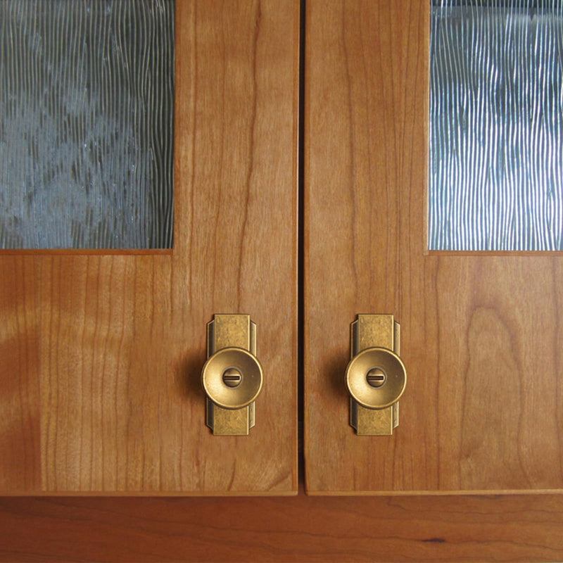 6 Pack Antique Brass Cabinet Knobs with Backplate, Vintage Stepped Plaquette Drawer Pulls, Industrial Concave Round Knobs for Farmhouse Kitchen, Bedroom Dresser and Furniture Restoration
