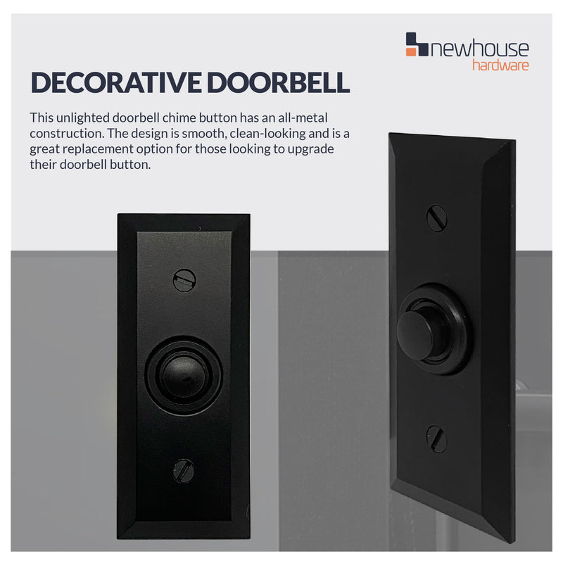 Newhouse Hardware Rectangular Recessed Wired Metal Doorbell Button in Black BT6BV, Rectangular Push Button for Doorbell Chime, Buzzer or Ringer, Door Bell Button Only, Buzzer Button with Beveled Edges