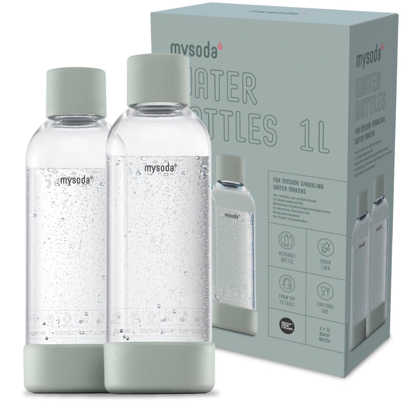 Carbonating Bottles 2Pck 1L - Compatible With Drinkmate, Wassermaxx, Aqvia, Sodapop and Levivo - Quick-Lock Reusable Bottles - Lid and Base Made of Wood Composite - BPA Free - Sage Green 2 x 1L Pigeon