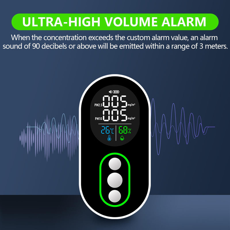 LSENLTY 4 in 1 PM 2.5 and PM 10 Air Quality Monitor(Temp/Humidity/PM2.5/PM10), Portable PM 2.5 Detector with Alarm Function, 0~1000 UG/m³ Detector Range Air Quality Monitor for Home, Office, School