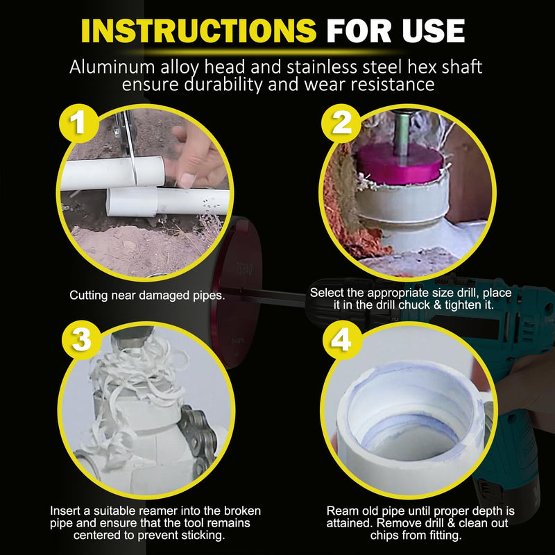 PVC Pipe Reamer Kit, 5-Piece Pipe Fitting Reamer Tool for Plumbing Repairs 1.25+1.5+2+3+4 Inch