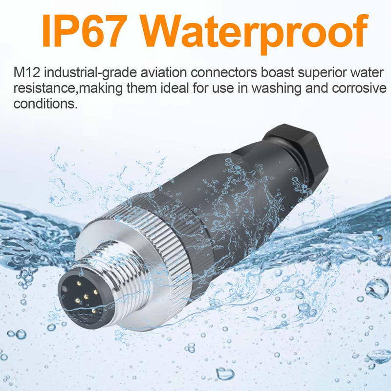 10Pcs M12 5-Pin Aviation Connector Male A Code, Industrial Field Assembly Plug 12mm IP67 Waterproof for Circular Socket Panel Sensor 5 Pins M12 Straight Male