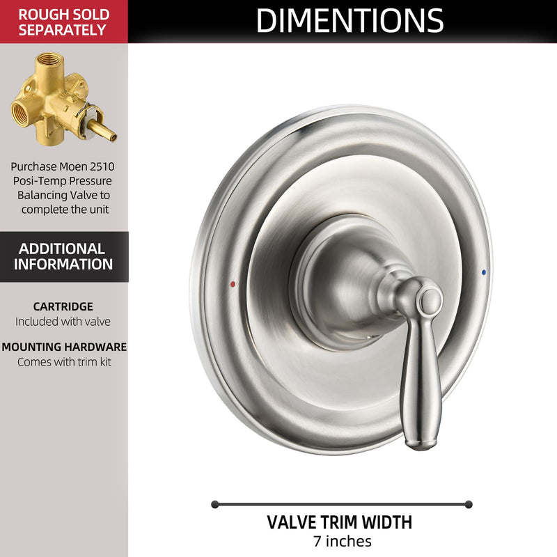 Pressure Balancing Tub and Shower Trim Kit, Compatible with Moen Posi-Temp Valve, Brushed Nickel