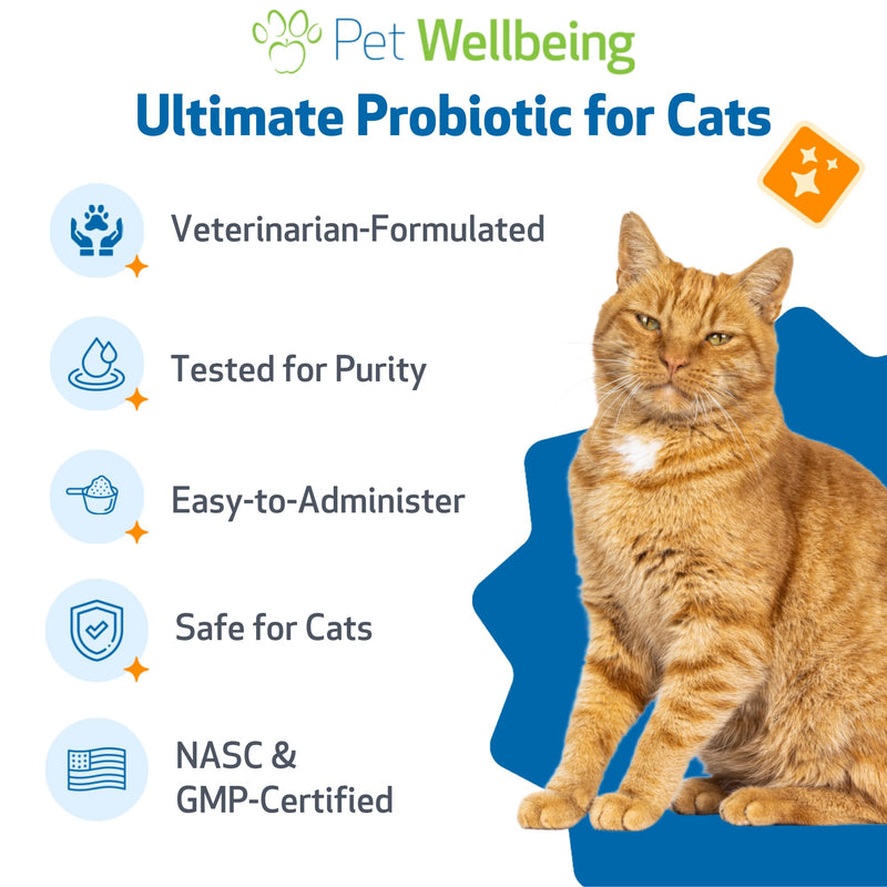 Pet Wellbeing Ultimate Probiotic 9 Strains with FOS Prebiotics for Cats - Digestive Health, Immune Support & Gut Flora Balance - NASC Certified & Vet-Formulated - 160 g Powder
