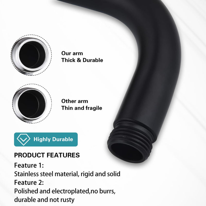 12 Inch Shower Arm with Flange,Stainless Steel 90 Degree Rain Shower Head Extension Arm,Wall-Mounted Shower Head Arm for Fixed Shower Head,Matte Black 12 inch Matte Black