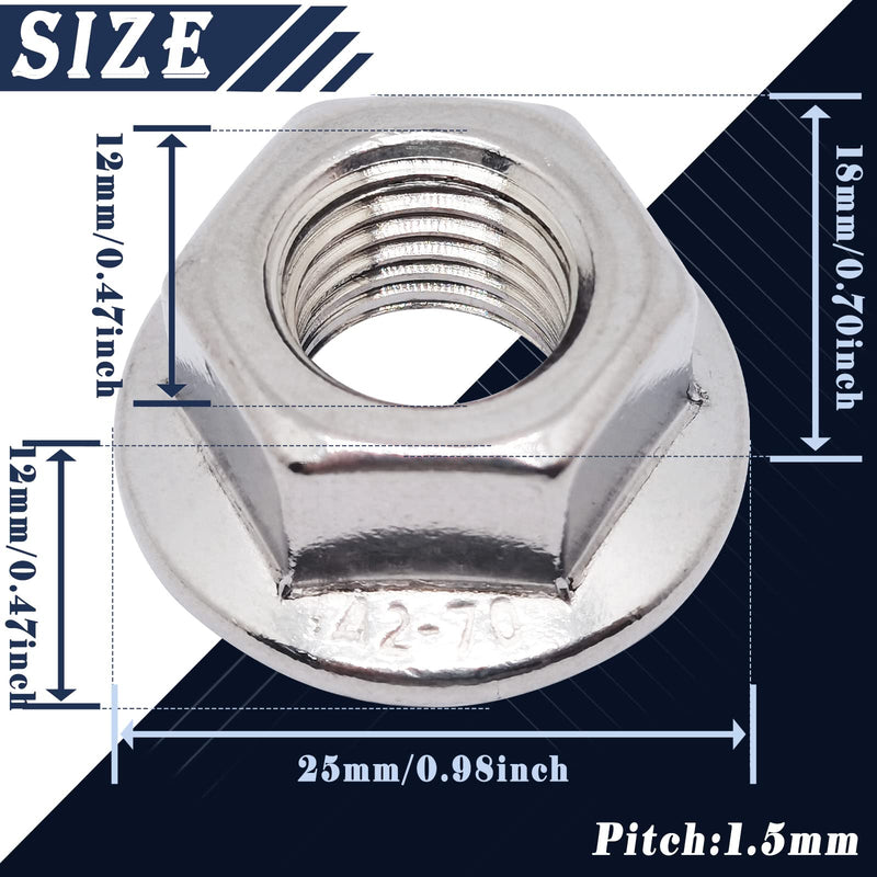 M12 x 1.5mm Fine Thread 304 Stainless Steel Serrated Flange Hex Lock Nuts,Non-Slip Lock Flange Nuts(10pcs) M12 x 1.5mm