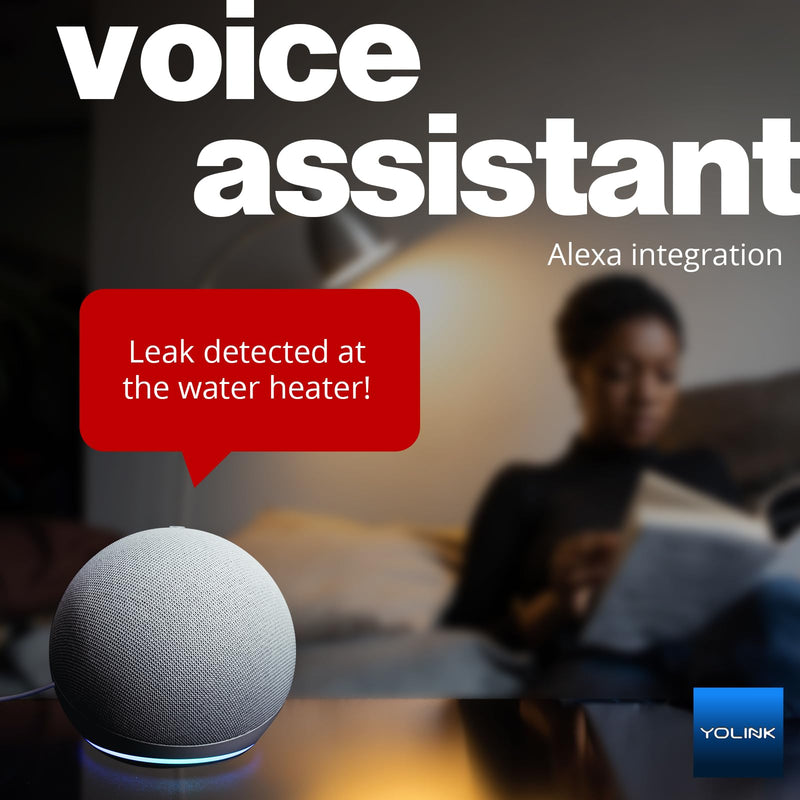 YoLink Water Leak Detector 4 with 105dB Audio Alarm, Freeze Warning, App Push, Email Alerts and Limited Text - Smart Water Sensor Alarm w/ Alexa, IFTTT - 1/4 Mile Long Range, Hub Required