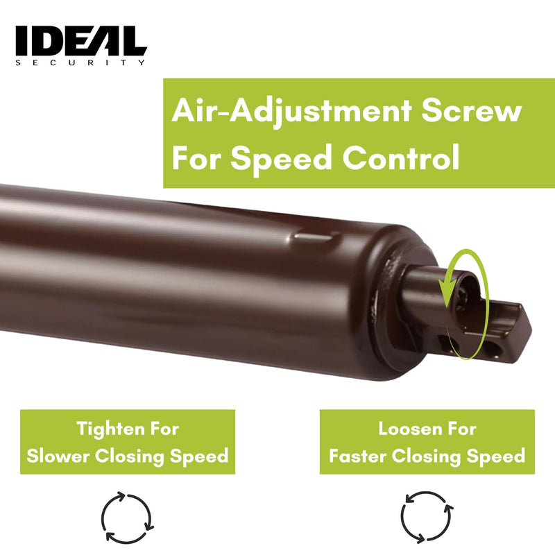 Ideal Security SK9 Standard Pneumatic Storm and Screen Door Closer, 10.5”, Brown