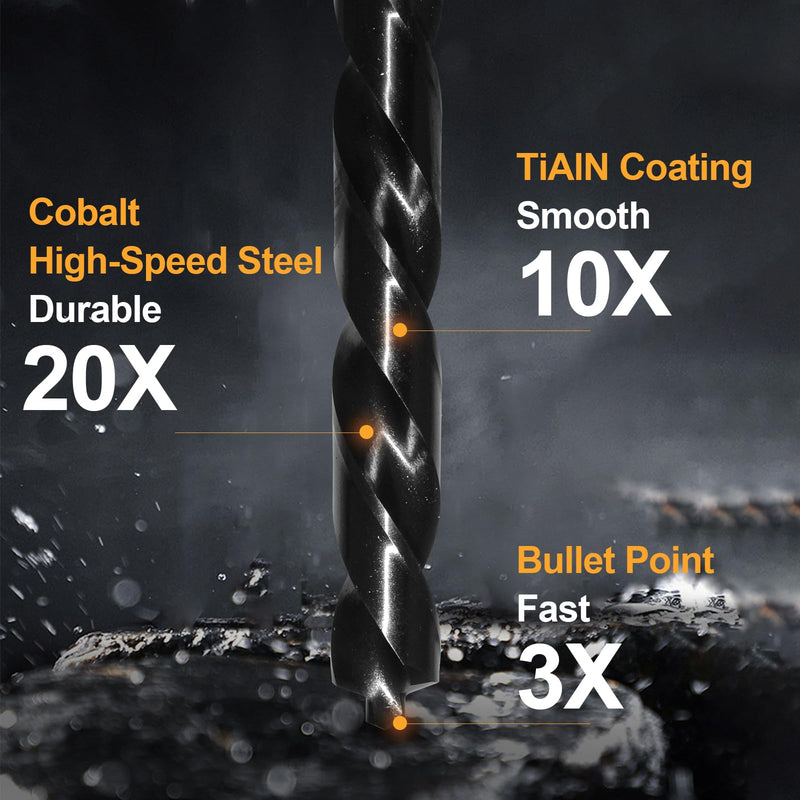 Luckyway 1/2" M35 Cobalt Drill Bits Titanium Aluminum Nitride Coated (TiAlN) with Bullet Point Tip Perfect for Steel, Hard Metal, Cast Iron 5-Piece