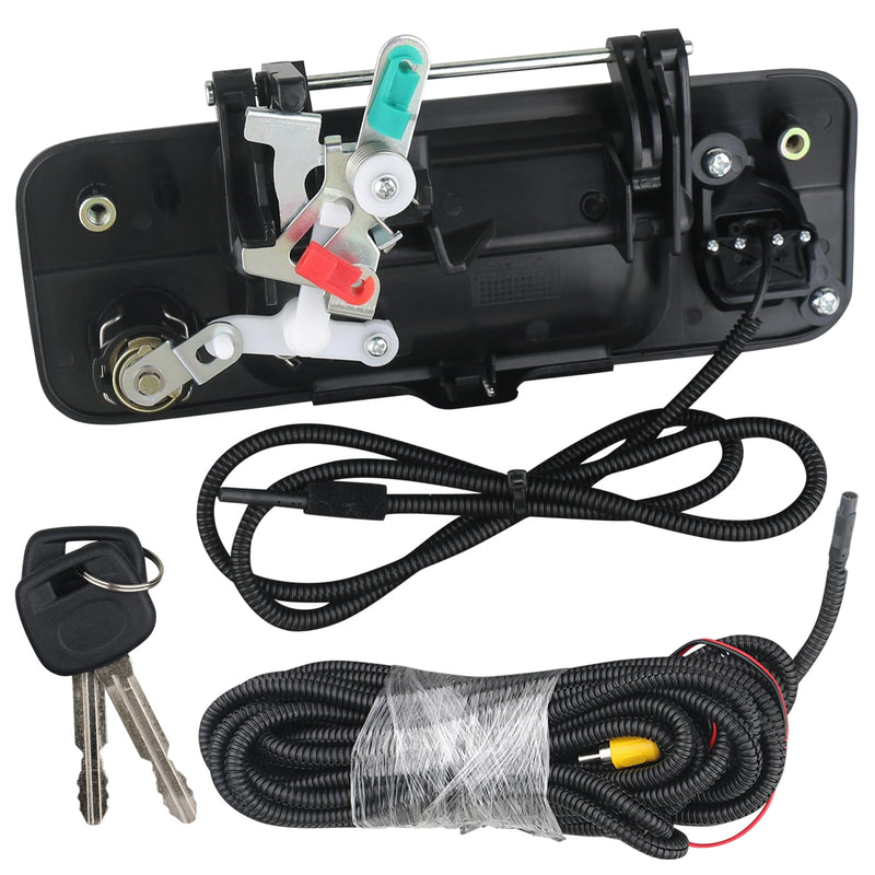 Backup Camera Tailgate Handle with Key Lock Cylinder Compatible with Toyota Tundra 2007-2013 Reverse View Rear Camera Liftgate Handle Black