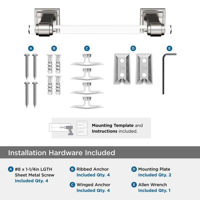 Amerock BH36065CG10 | Clear/Brushed Nickel Towel Bar | 8 inch (203 mm) Center-to-Center Towel Rack | Glacio | Bathroom Towel Holder | Bathroom Hardware | Bath Accessories