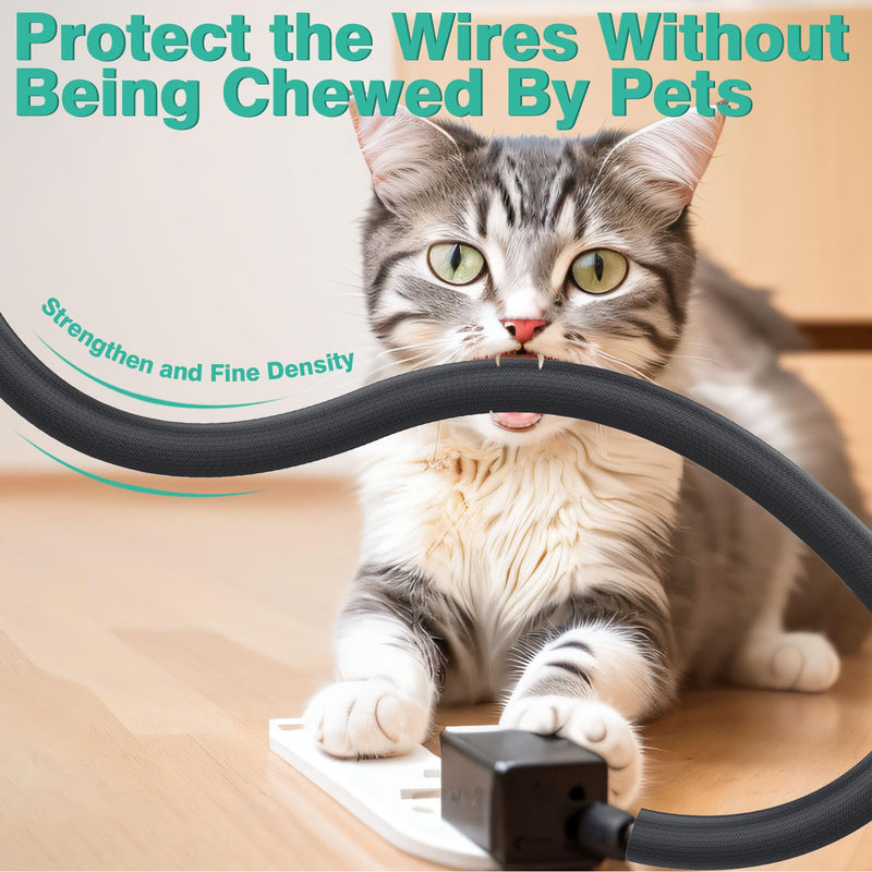 Dog Cat Cord Protector 10ft - 1/2inch, Flexible Cable Sleeve for Easy Cord Management, Protects Cables from Pets Chewing, Ideal for USB, Power, Audio and Video Cords - Black 1/2"-10ft