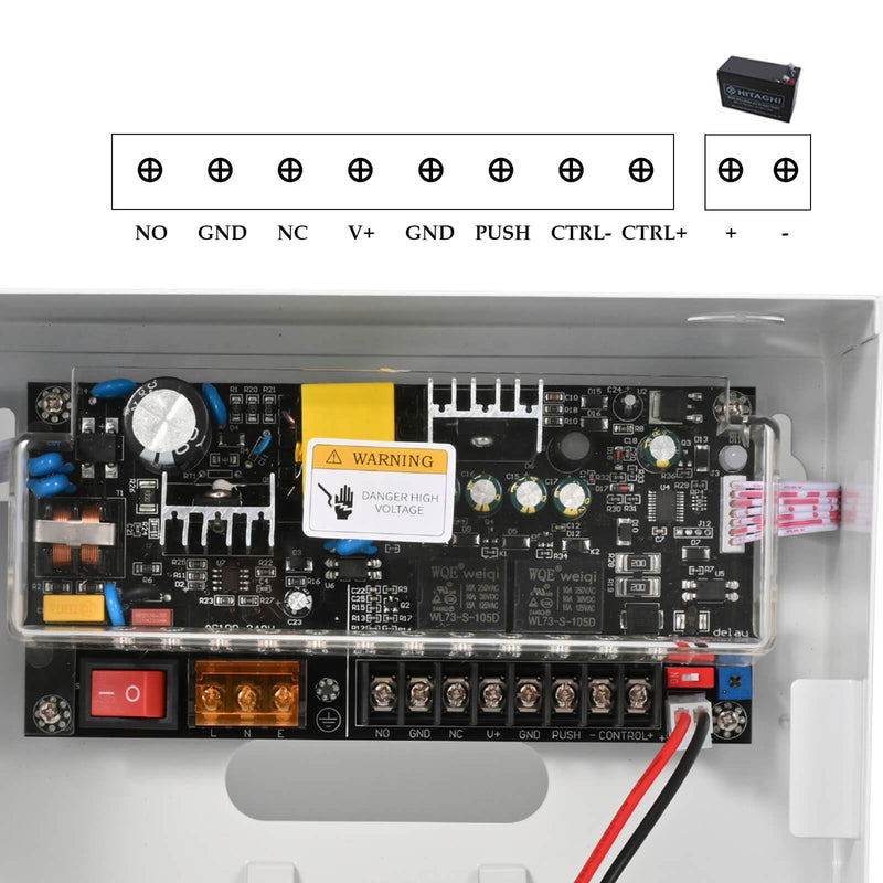 Access Control Power Supply Controller, 100V-240V AC to DC 12V/14V 5A, Adjustable Delay 0-15s, Metal Case with Battery Backup Charging & LED Indicators, for Door Locks, Intercoms, Access Systems 14V,5A with LED