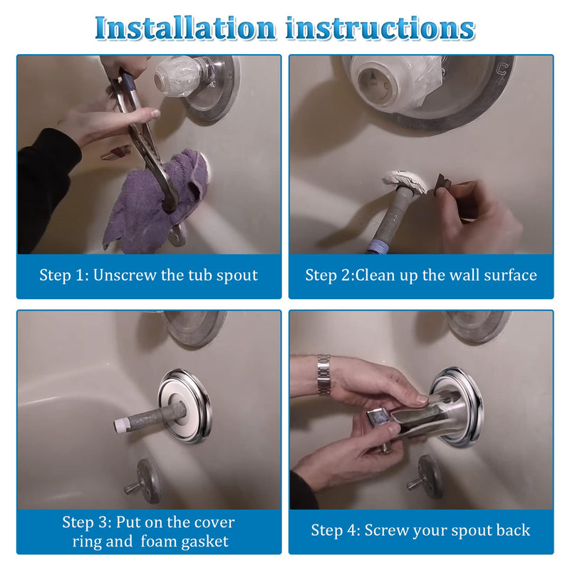 Enhon Metal Tub Spout Cover Ring, Bathroom Faucet Remodeling Wall Plate with Foam Gasket, 1-1/2 Inch ID and 3-5/8 Inch OD(Chrome) Chrome
