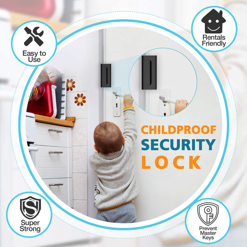 Home Security Door Lock Reinforcement - Child Proof High Security Door Locks with 3" Stop Withstand 800 lbs for Inward Swinging Front Door, Night Kids Safety Metal Flip Lock Deadbolt Latch Defend Home Black